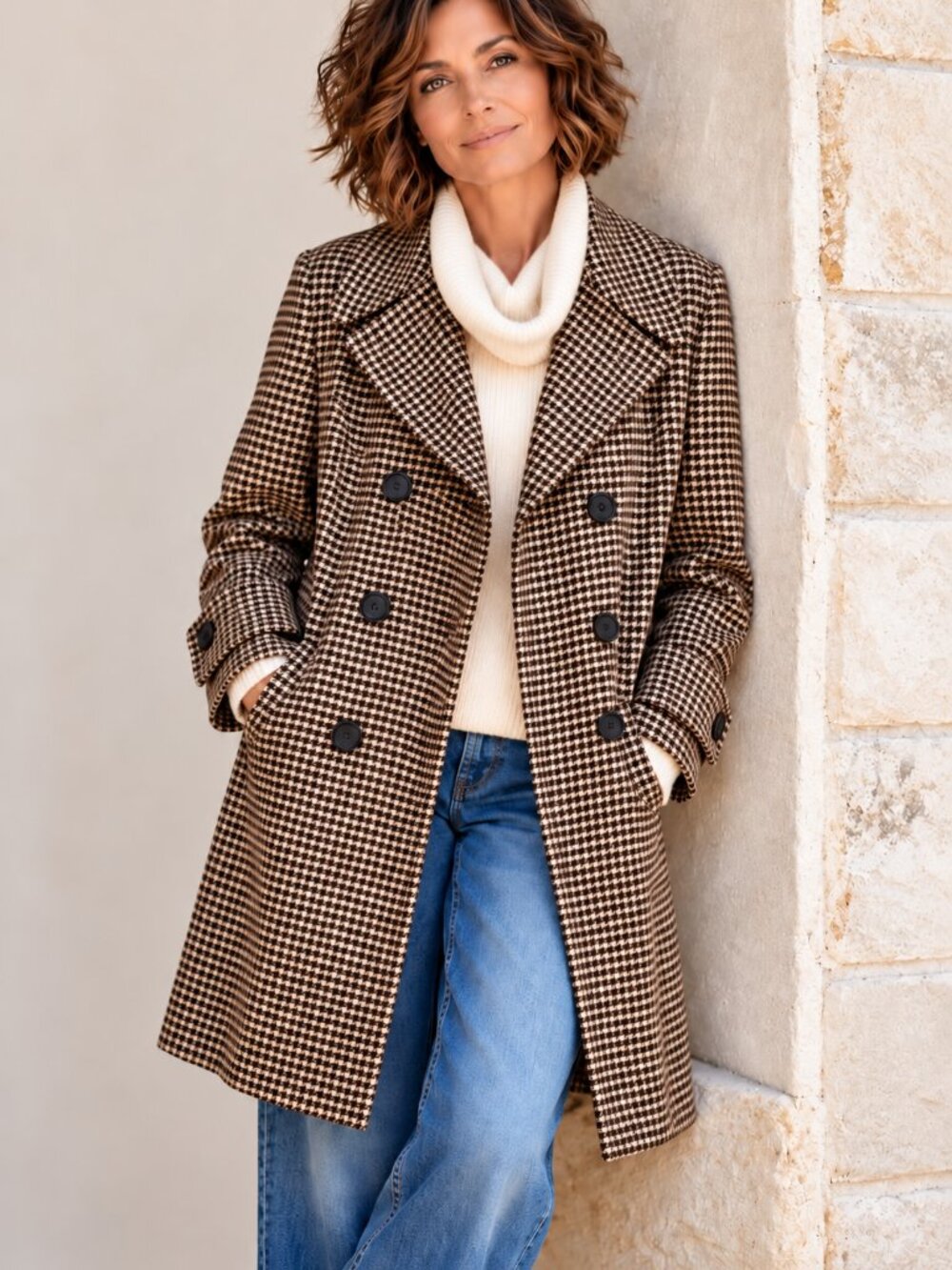 Isaac Mizrahi houndstooth wool blend coat